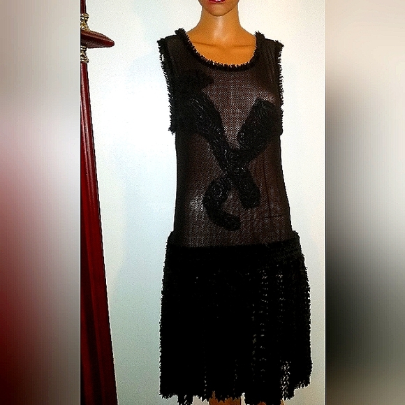 SALE! LEON MAX LIMITED EDITION M L RAISED SOUTACHE CHENILLE SILK FIT FLARE DRESS - Picture 11 of 14